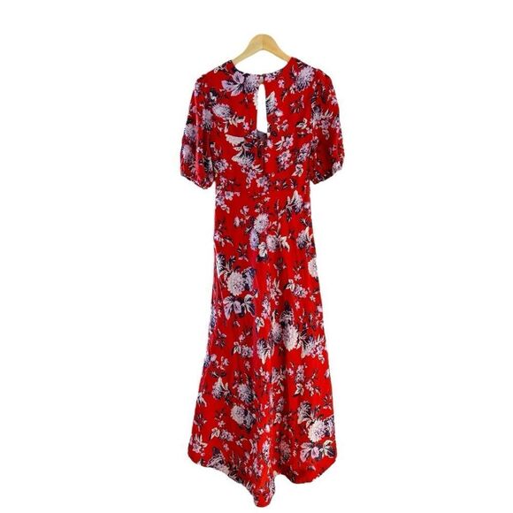 Anthropologie Maeve Red Motif Floral Puff-Sleeve Midi Dress, Size 6 - Picture 9 of 12
